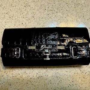 Guess faux croc clutch with detachable strap.